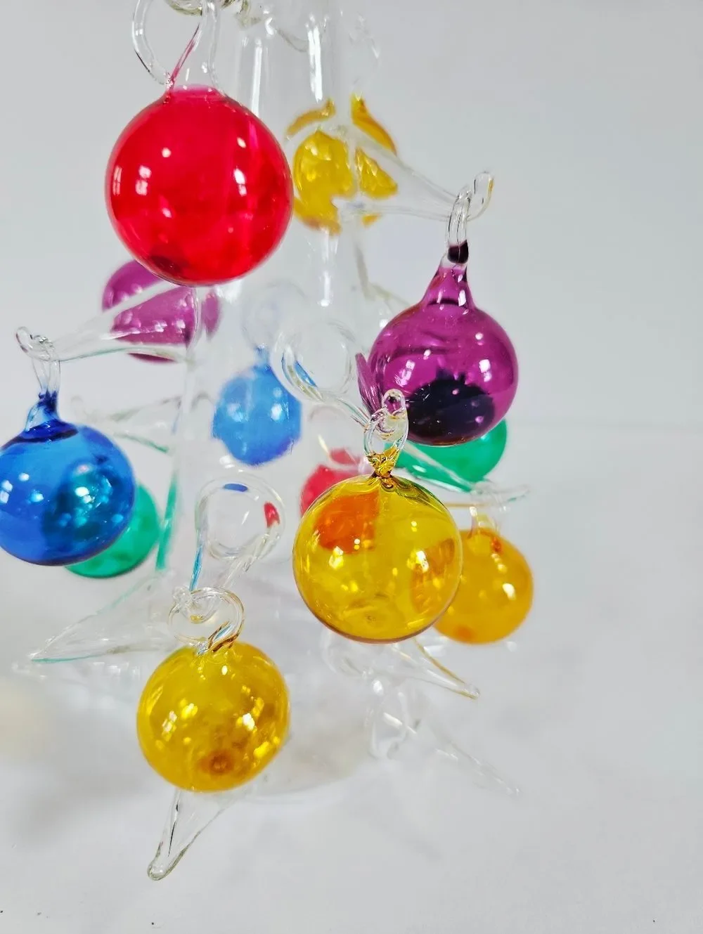 Vintage Handblown Romanian Crystal Christmas Tree Multicolored Glass Ornaments